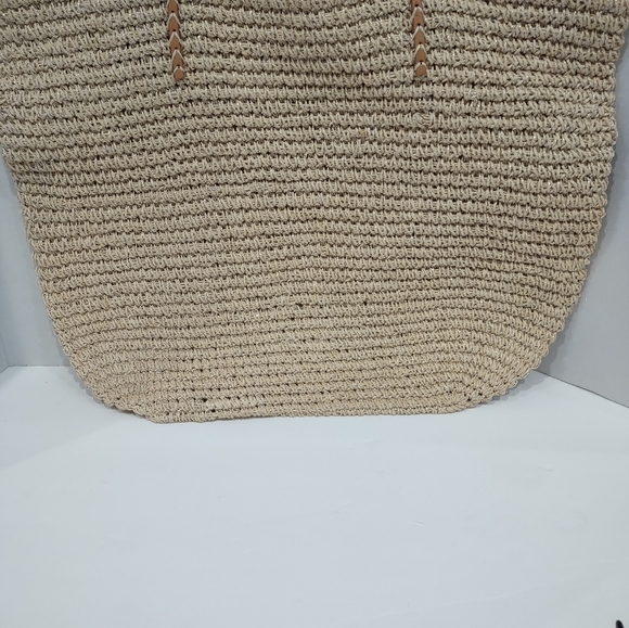 NWOT Merona Straw Packable Shoulder Bag w/Silver & Leather Straps Beach/Travel - Picture 6 of 9